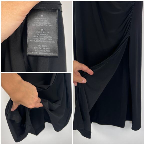 Norma Kamali Black Draped Surplice Midi Dress M Sleeveless Stretch Bodycon - Picture 5 of 11